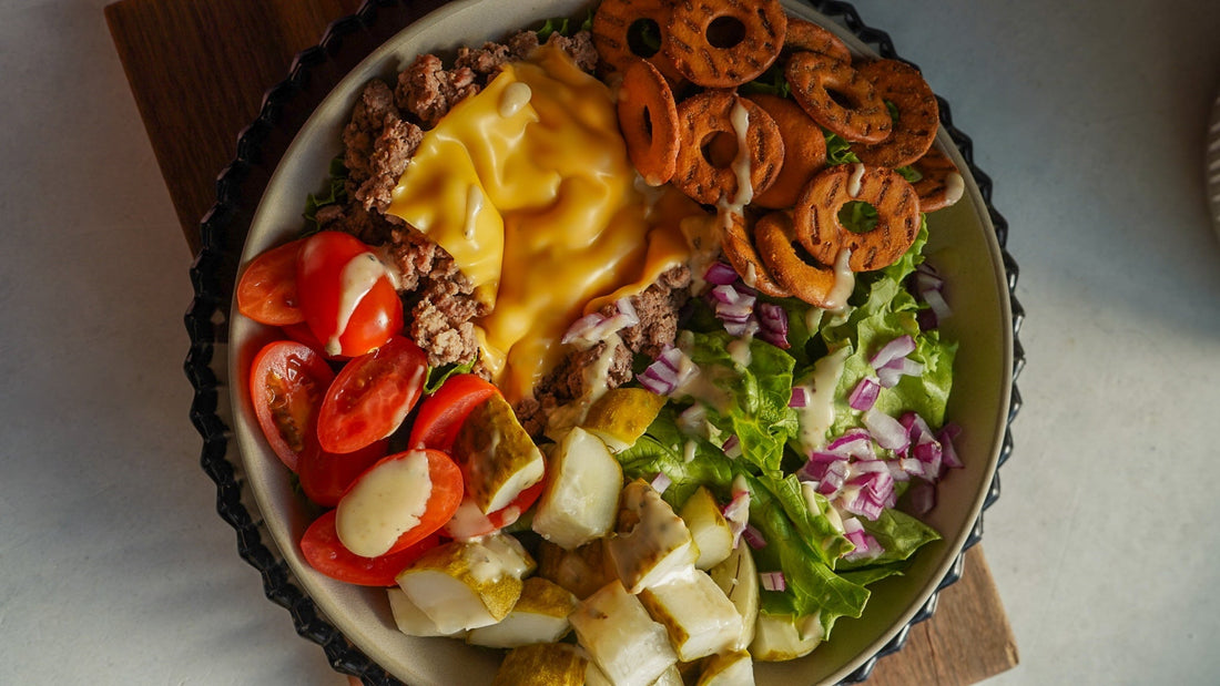 Crisp Power Cheeseburger Protein Pretzel Bowl