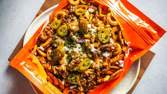 Loaded Protein Pretzel Cheddar BBQ Nachos