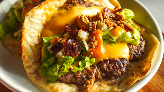 Protein Pretzel Smash Burger Tacos