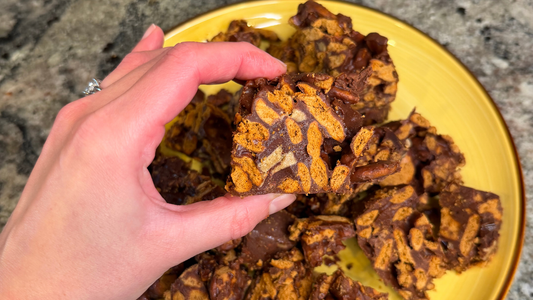 Chocolate Caramel Protein Pretzel Bark
