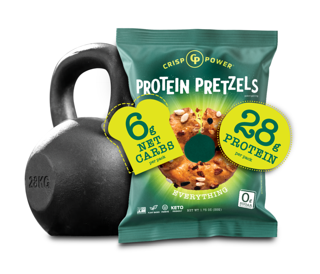 PROTEIN PRETZELS package - 6g net carbs per pack, 28g protein per pack